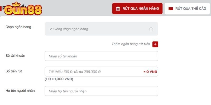 Hướng dẫn rút tiền Gun88 trong vòng 1 phút
